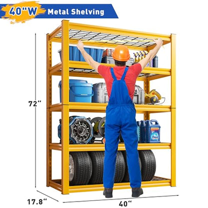 Storage Shelves 40''W Garage Shelving Heavy Duty Metal Shelving 2000LBS Metal Shelves 5 Tier Industrial Shelf for Kitchen Pantry Warehouse Basement 72" H x 40''W x 17.8''D Yellow (72"H x 17.8"D x 40"W)