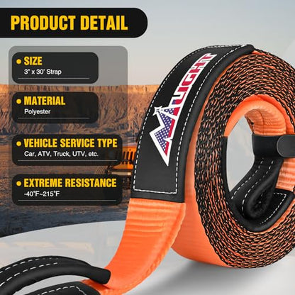 3" x 30' Recovery Tow Strap Lab Tested 31 (3in x 30ft Tow Strap / Straps)