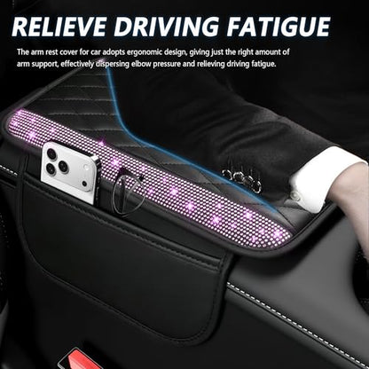Upgraded Car Center Console Cover with Rhinestones (Upgraded Diamond - Bling Pink)