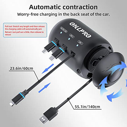 Multi Car Retractable Backseat 3 in 1 Car Charging Station Box Compatible with All Phones (2 Pack | 3-IN-1 Charging Station)