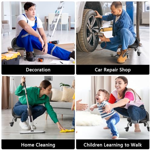 Rolling Stool with Backrest Low Height Rolling Stool with PU Leather (3.2"h Casters)