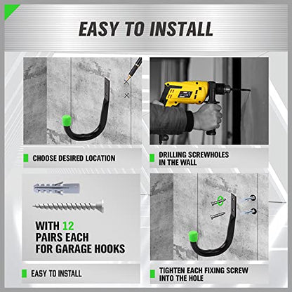 SWANLAKE Heavy Duty Garage Storage Utility Hooks (Green)