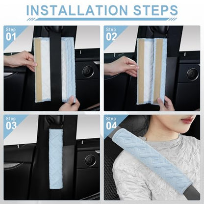 2 Pack Universal Car Shoulder Strap Pads Cover for A More Comfortable Driving (Pale Blue)