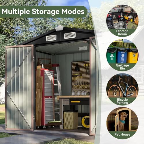 6.2x4 FT Shed Outdoor Storage Shed (Brown / 6'x4')
