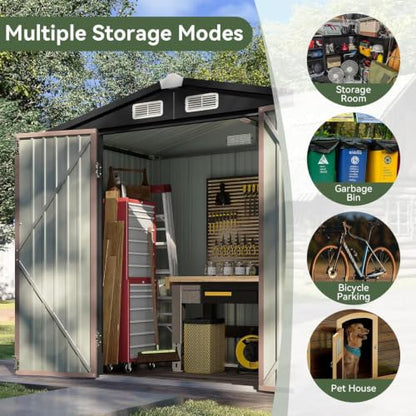 6.2x4 FT Shed Outdoor Storage Shed (Brown / 6'x4')