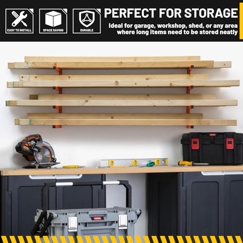 Wood Organizer and Lumber Storage Rack Wall Mount (Orange - 4 Level)