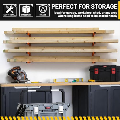 Wood Organizer and Lumber Storage Rack Wall Mount (Orange - 4 Level)