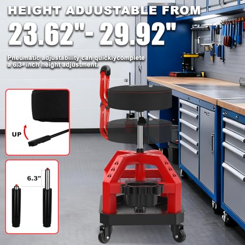 Rolling Shop Stool with Wheels (Red)