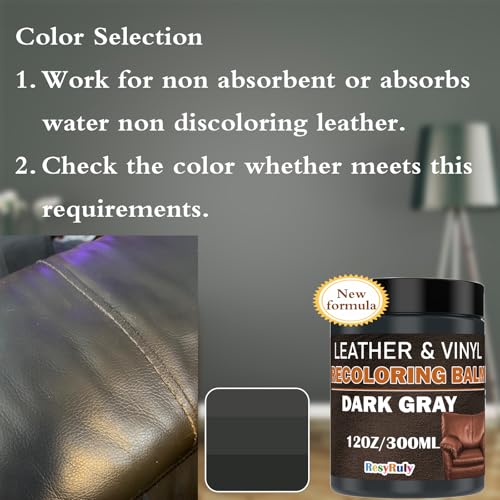 Dark Gray Recoloring Balm Leather Vinyl Auto Dash Board Car Interior Seats Paint Furniture Dye Color Restorer Refinish Shoes Sofa Gloves Jacket Purse Bag Couch Stain Fade Scratches Peeling Repair Kit (Dark Gray)