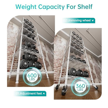6 Small Wire Shelves Kitchen Pantry Close Home Organizers and Storage Bathroom Shelf Laundry Room Organization Adjustable Book Metal Garage Shelving Unit (White / 6-Tier 11.8"D X 17.3"W X 61.7"H)