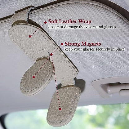 2 Pack Sunglasses Holder for Car Visor (Beige / 2 Pack)