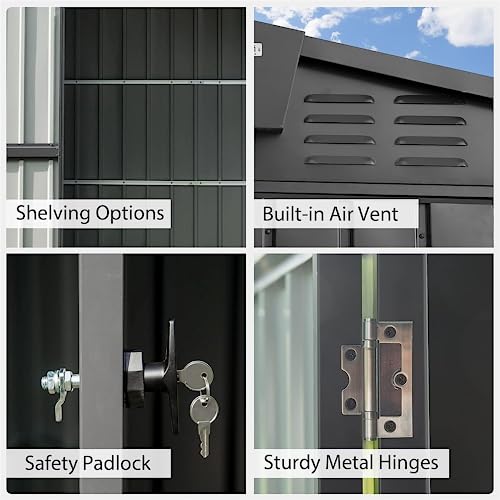 Galvanized Steel Storage Shed 8.2' x 6.2' with Lockable Door (Dark Gray03 / 8.2×6.2)