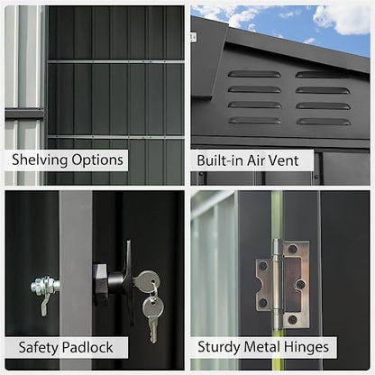 Galvanized Steel Storage Shed 8.2' x 6.2' with Lockable Door (Dark Gray03 / 8.2×6.2)