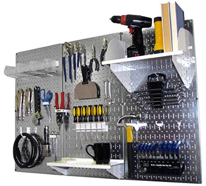 Pegboard Organizer 4 ft. Metal Pegboard Standard Tool Storage Kit with Galvanized Toolboard and White Accessories (Metallic Pegboard with White Accessories)