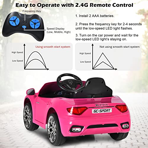 Ride on Car Pink Licensed Maserati Gbili 12V Battery Powered Electric Car with Parent Remote Control & Manual Modes (Maserati GranCabrio / Pink)