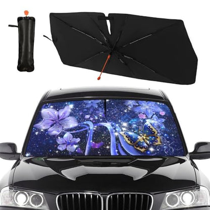 Butterfly Car Windshield Sun Shade Umbrella Automotive Windshield Sunshade Foldable Front Car Accessories Interior Decor to Keep Vehicle Cool for Most Vehicles 57'' X 30'' (57'' X 30'' / style-AB6)
