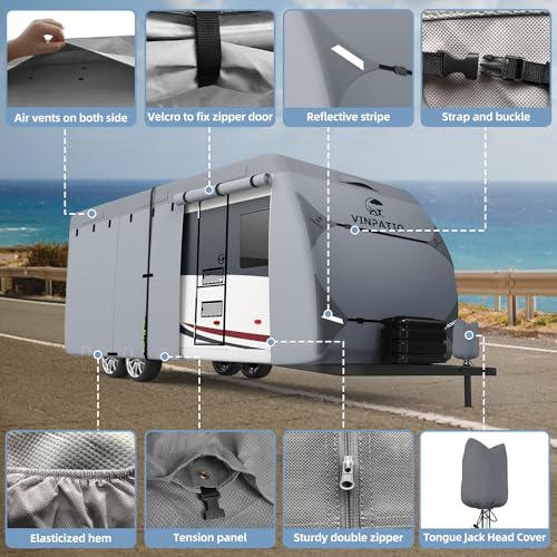 RV Cover 9 Layers Heavy Duty RV & Trailer Cover (Travel Trailer Cover(Grey) / Fits 22-24FT)