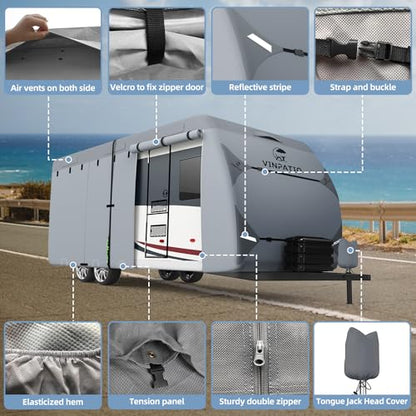 RV Cover 7 Layers Heavy Duty RV & Trailer Cover (Travel Trailer Cover(Grey) / Fits 16-18FT)