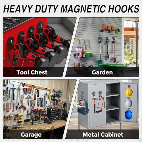 Heavy Duty Storage Magnetic Utility Hooks Large Garage Strong Extra Magnet Hooks Hanger with Anti (2.6in Magnet-2 Pack-Black)
