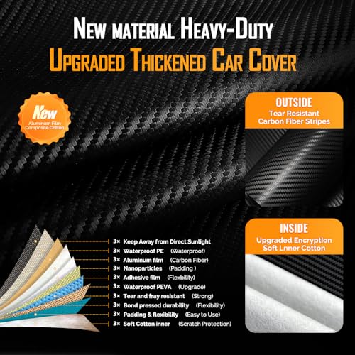 Heavy Duty Car Cover for Automobiles All Weather Waterproof (Black Heavy Duty / Fit Sedans 181"-190")