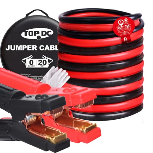 0 Gauge 20 Feet 1000 Amp Heavy Duty Jumper Cables for Car (0 Gauge, (20FT) Standard Connector)