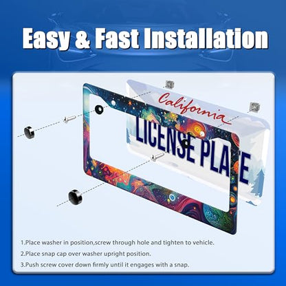 Abstract Galaxy License Plate Frame Stainless Steel Accessory12.3x6.3 in (Coloredl Abstract Galaxy)