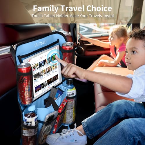 Car Backseat Organizer with Touch Screen Tablet Holder (Light Blue-1 / 2 Pack)