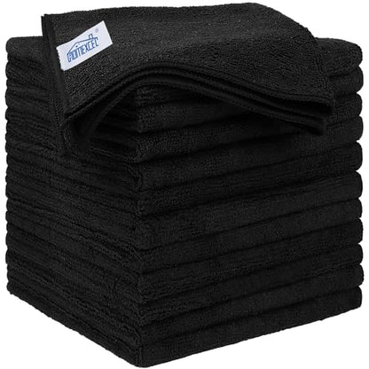 Black Microfiber Cleaning Cloth 12 Pack (Black / 12.5 x 12.5 Inch)