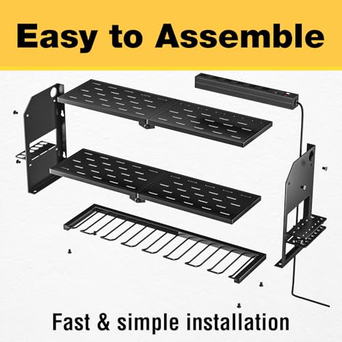 Power Tool Organizer with Charging Station Wall Mount (with Power Strip / Black)