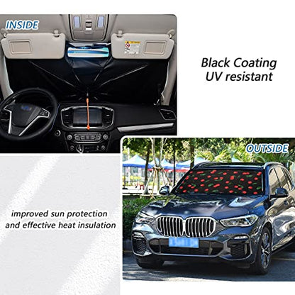 Cherry Black Windshield Sun Shade Umbrella Watercolor Fruit Leaves Foldable Car Front Window Sunshade Blocks UV Rays Heat Keep Vehicle Cool (multi 10)