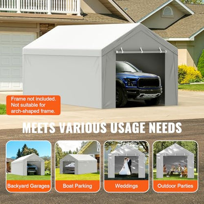 Carport Replacement Canopy Cover Top + Side Wall 10 x 20 ft (Gray / 10x20ft)