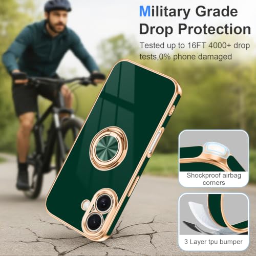 Designed for iPhone 16 Case with Ring Stand Slim Green (Green / 6.1'' iPhone 16)