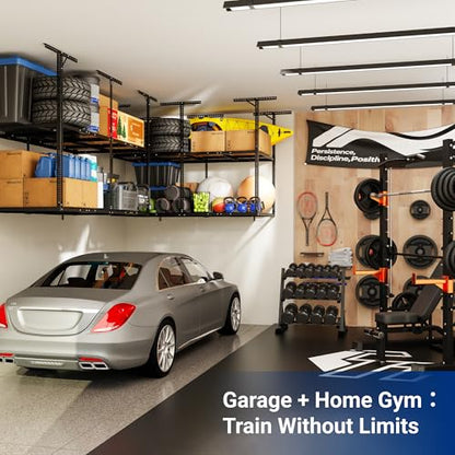 4x8 2 Tier Overhead Ceiling Garage Storage Rack (Black / 2-Tier 4x8 ft)