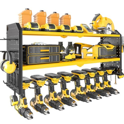 Power Tool Organizer (Upgrade 3-Layer 8-Drill with Pegboards / Yellow)