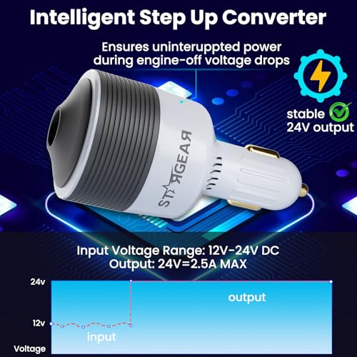 Starlink Mini Car Adapter 12V to 24V DC Step Up Converter with 60W Car Cigarette Lighter Adapter (White)