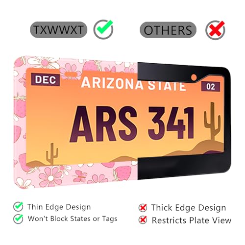 Pink Strawberry Butterfly Floral License Plate Frame Stainless Steel License Plate Frames Holder Covers Rust (Pink Butterfly Strawberry floral)