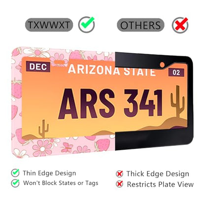 Pink Strawberry Butterfly Floral License Plate Frame Stainless Steel License Plate Frames Holder Covers Rust (Pink Butterfly Strawberry floral)