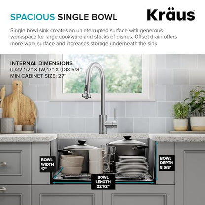 Stainless Steel 25 in 18 Gauge Undermount Kitchen Sink KHU641 (25 Inch / Single Bowl — Undermount)