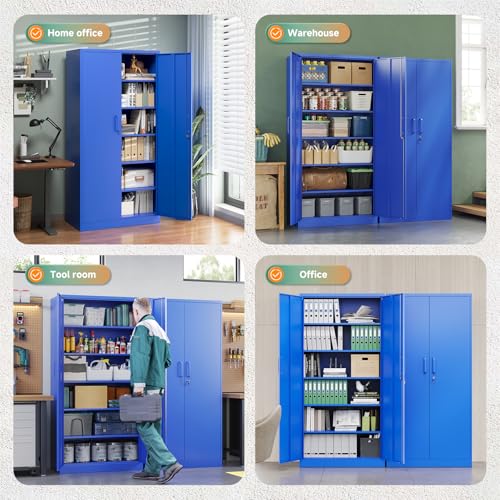 Metal Garage Storage Cabinets with Lock Door and Adjustable Shelves (71 X 32 X 16 In(H X W X D) / Blue)