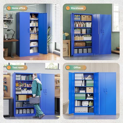 Metal Garage Storage Cabinets with Lock Door and Adjustable Shelves (71 X 32 X 16 In(H X W X D) / Blue)
