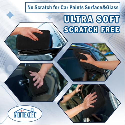 Professional Large Microfiber Car Drying Towels 4 Pack (Black / 31 x 24 Inch)