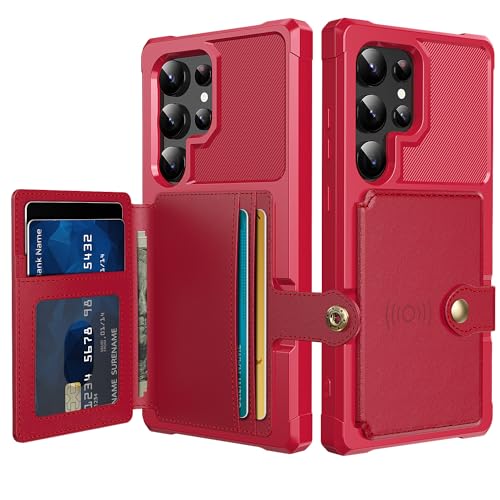 for Samsung Galaxy S24 Ultra Case with Card Holder (Red / Samsung Galaxy S24 Ultra)