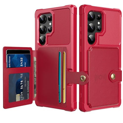 for Samsung Galaxy S24 Ultra Case with Card Holder (Red / Samsung Galaxy S24 Ultra)