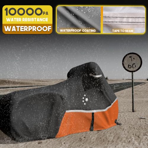 Motorcycle Cover 420D Heavy Duty Storage for Touring Models Harley Davidson Road King (Tangerine / 107" - Side Box)