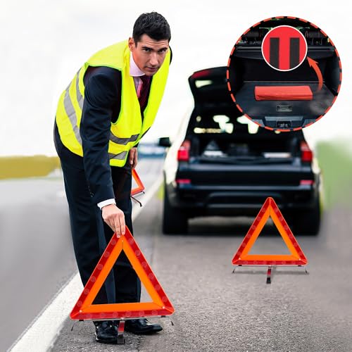 3Pack Car Warning Triangle Heavy Reflective Warning Road Safety Triangle Kit Suitable for car Breakdown and Temporary Parking on the Road (Red-M-3)