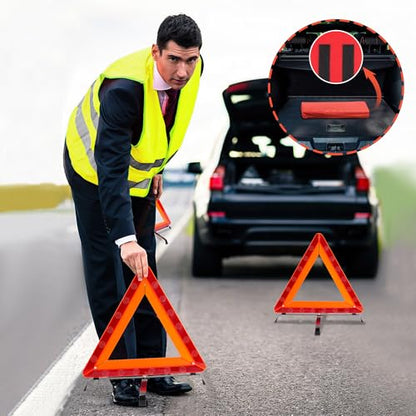 3Pack Car Warning Triangle Heavy Reflective Warning Road Safety Triangle Kit Suitable for car Breakdown and Temporary Parking on the Road (Red-M-3)