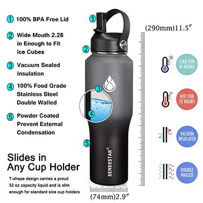 Water Bottle 32oz (Gray&Black / 32 Ounces)