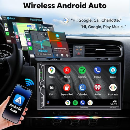 QLED Screen Upgrade] 7" Double Din Car Stereo with Wireless Apple CarPlay and Android Auto (Black W021)