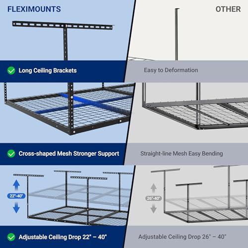 4x8 Overhead Garage Ceiling Storage Rack Adjustable (Hammertone / 4x8 ft)