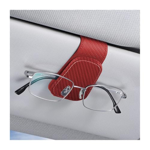 Sunglasses Holders for Car Sun Visor (1 Pack / Red/Carbon Fiber)